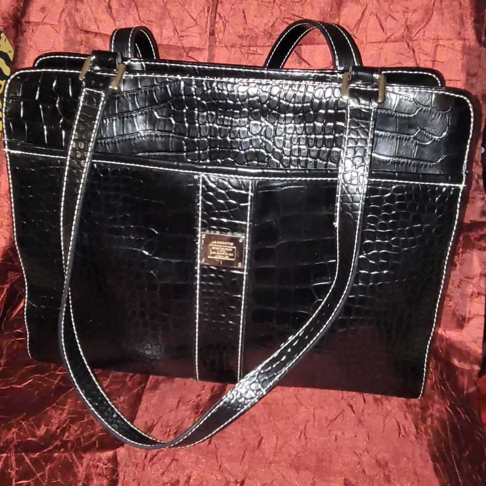 Liz Claiborne Black Crocodile-Embossed Shoulder Bag
